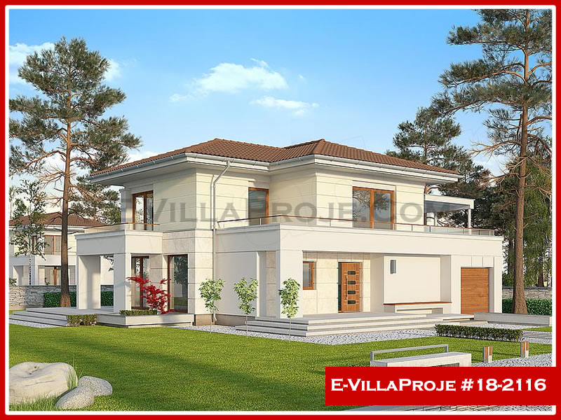 203 m² 2 Katlı (Dubleks) 5+1 Modern Çelik Konstrüksiyon Villa (Ev Villa Proje #18 - 2116) Cephe Görünümü ve Kat Planı