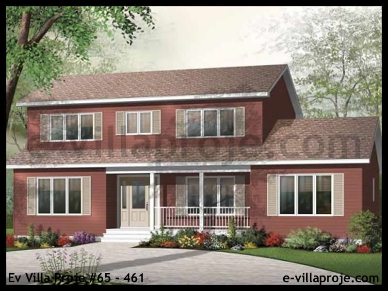 204 m² 2 Katlı (Dubleks) 5+1 Çiftlik Çelik Konstrüksiyon Villa (Ev Villa Proje #65 - 461) Cephe Görünümü ve Kat Planı