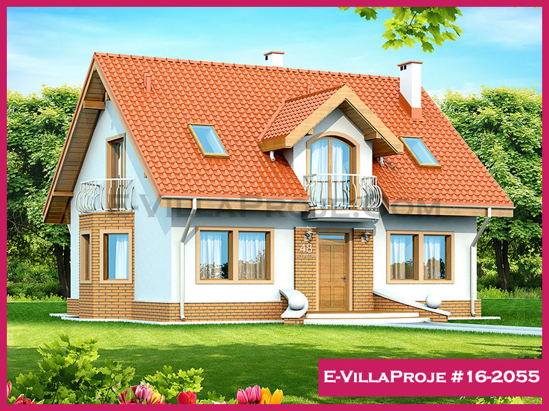 208 m² 2 Katlı (Dubleks) 5+1 Modern Çelik Konstrüksiyon Villa (Ev Villa Proje #16 - 2055) Cephe Görünümü ve Kat Planı