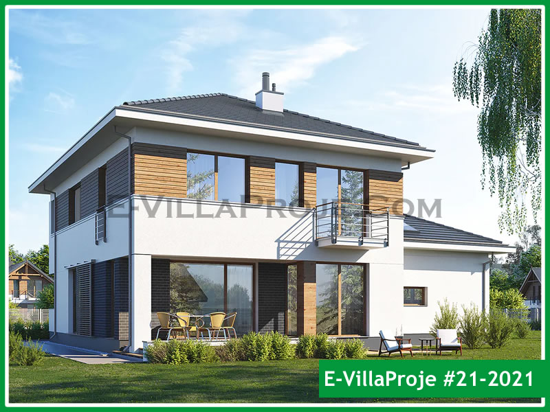 211 m² 2 Katlı (Dubleks) 5+1 Modern Çelik Konstrüksiyon Villa (Ev Villa Proje #21 - 2021) Cephe Görünümü ve Kat Planı