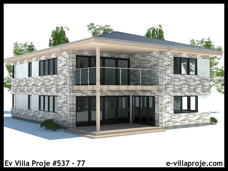 212 m² 2 Katlı (Dubleks) 5+1 Modern Çelik Konstrüksiyon Villa (Ev Villa Proje #537 - 77) Cephe Görünümü ve Kat Planı