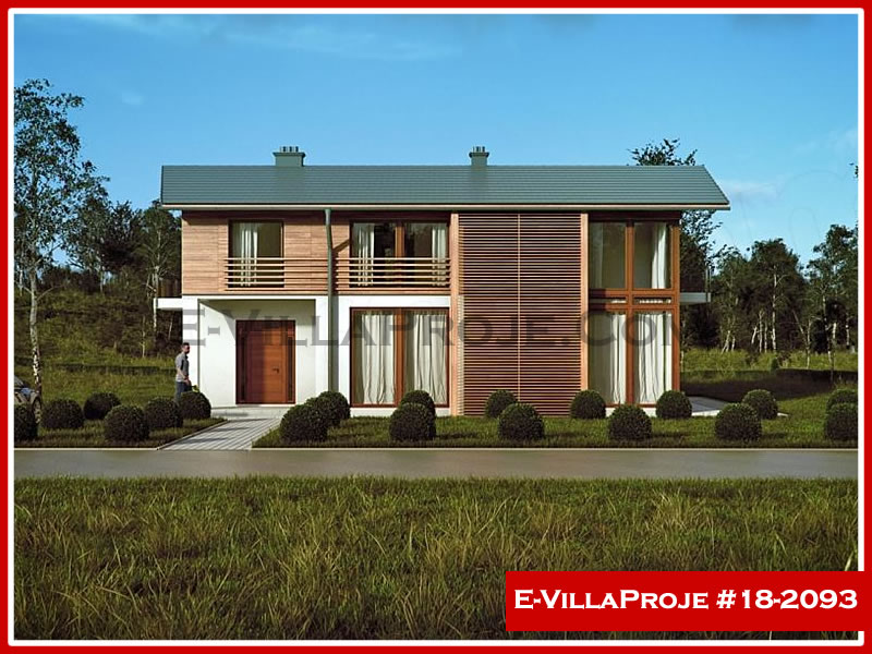 213 m² 2 Katlı (Dubleks) 5+1 Ahşap Çelik Konstrüksiyon Villa (Ev Villa Proje #18 - 2093) Cephe Görünümü ve Kat Planı