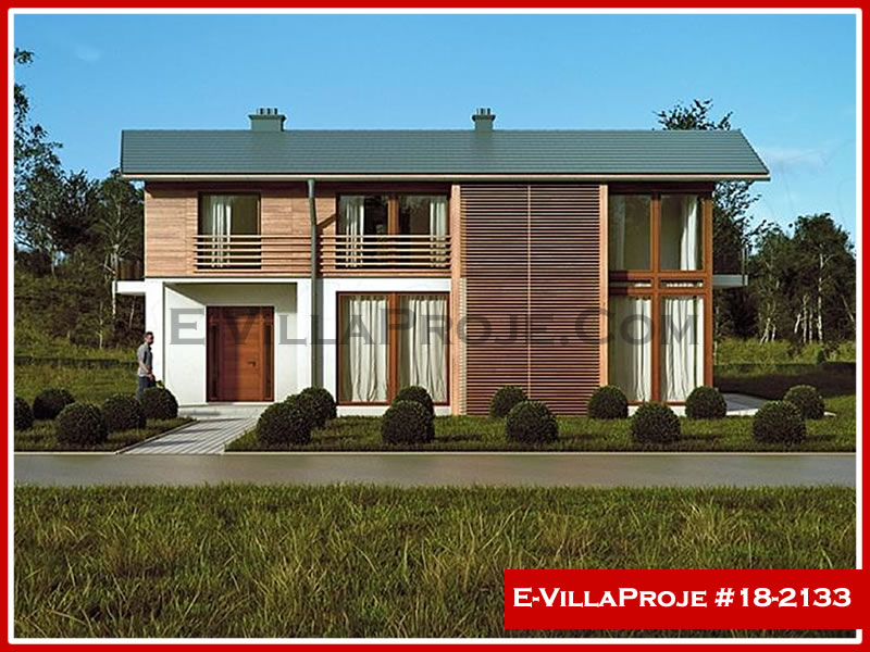 214 m² 2 Katlı (Dubleks) 5+1 Çiftlik Çelik Konstrüksiyon Villa (Ev Villa Proje #18 - 2133) Cephe Görünümü ve Kat Planı
