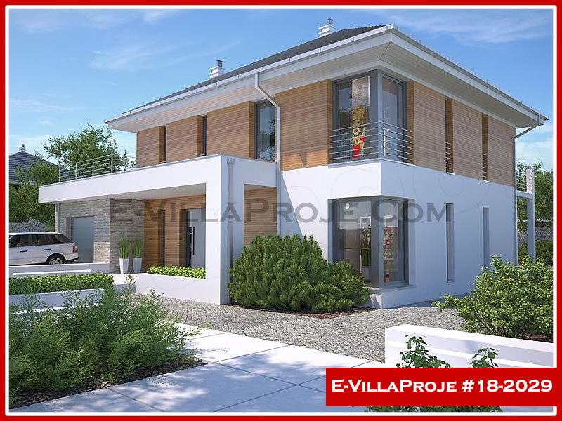 214 m² 2 Katlı (Dubleks) 5+1 Modern Çelik Konstrüksiyon Villa (Ev Villa Proje #18 - 2029) Cephe Görünümü ve Kat Planı