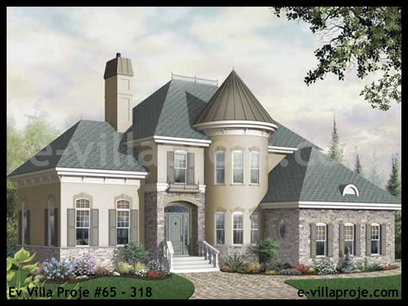 215 m² 2 Katlı (Dubleks) 5+1 Avrupa Çelik Konstrüksiyon Villa (Ev Villa Proje #65 - 318) Cephe Görünümü ve Kat Planı