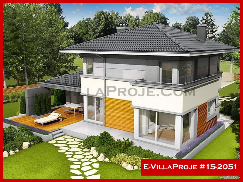 215 m² 2 Katlı (Dubleks) 5+1 Modern Çelik Konstrüksiyon Villa (Ev Villa Proje #15 - 2051) Cephe Görünümü ve Kat Planı