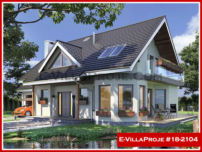 216 m² 2 Katlı (Dubleks) 5+1 Amerikan Çelik Konstrüksiyon Villa (Ev Villa Proje #18 - 2104) Cephe Görünümü ve Kat Planı
