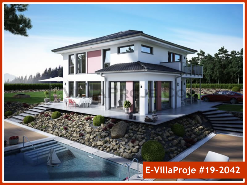 216 m² 2 Katlı (Dubleks) 5+1 Modern Çelik Konstrüksiyon Villa (Ev Villa Proje #19 - 2042) Cephe Görünümü ve Kat Planı