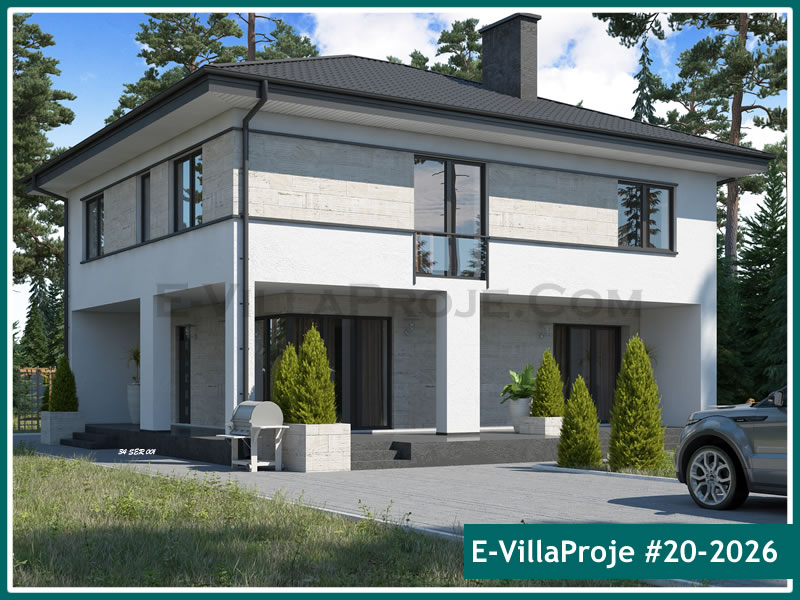 217 m² 2 Katlı (Dubleks) 5+1 Geleneksel Çelik Konstrüksiyon Villa (Ev Villa Proje #20 - 2026) Cephe Görünümü ve Kat Planı