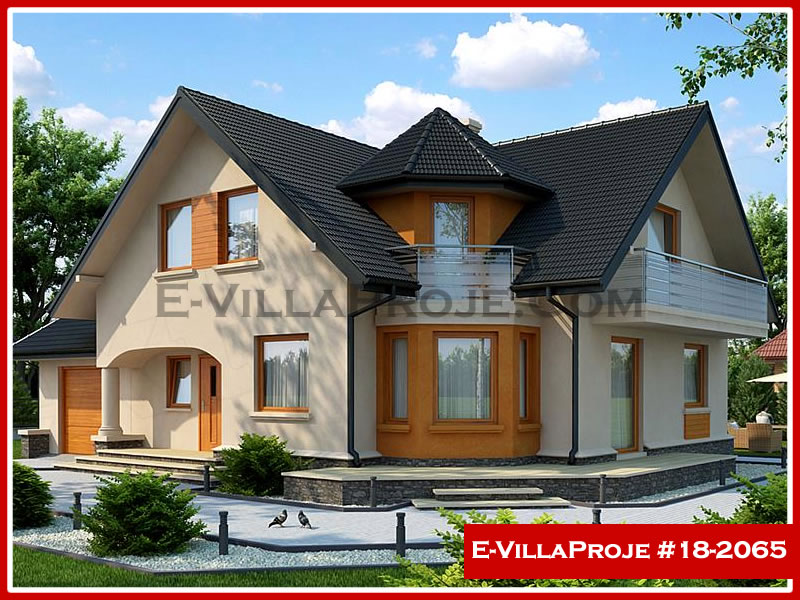 218 m² 2 Katlı (Dubleks) 5+1 Şato Çelik Konstrüksiyon Villa (Ev Villa Proje #18 - 2065) Cephe Görünümü ve Kat Planı