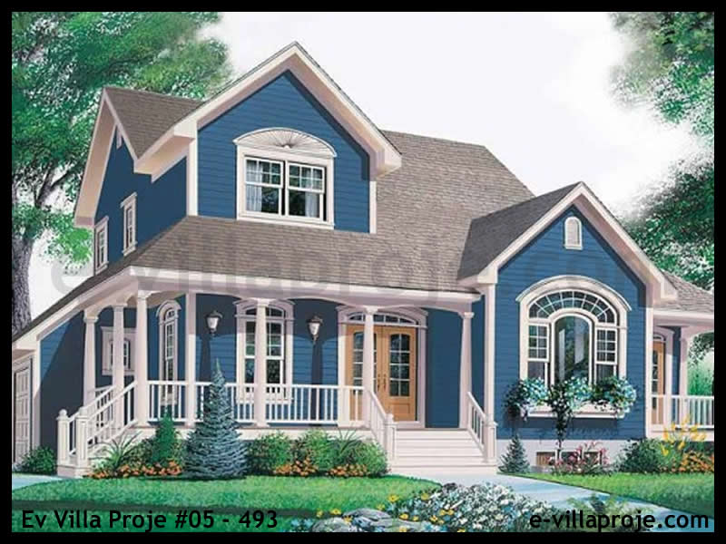 221 m² 2 Katlı (Dubleks) 5+1 Amerikan Çelik Konstrüksiyon Villa (Ev Villa Proje #05 - 493) Cephe Görünümü ve Kat Planı