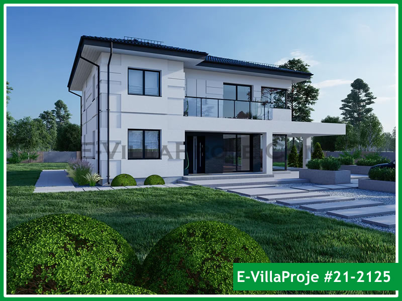 221 m² 2 Katlı (Dubleks) 5+1 Geleneksel Çelik Konstrüksiyon Villa (Ev Villa Proje #21 - 2125) Cephe Görünümü ve Kat Planı