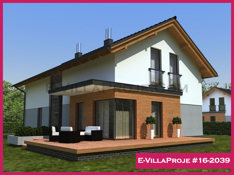 224 m² 2 Katlı (Dubleks) 5+1 Modern Çelik Konstrüksiyon Villa (Ev Villa Proje #16 - 2039) Cephe Görünümü ve Kat Planı