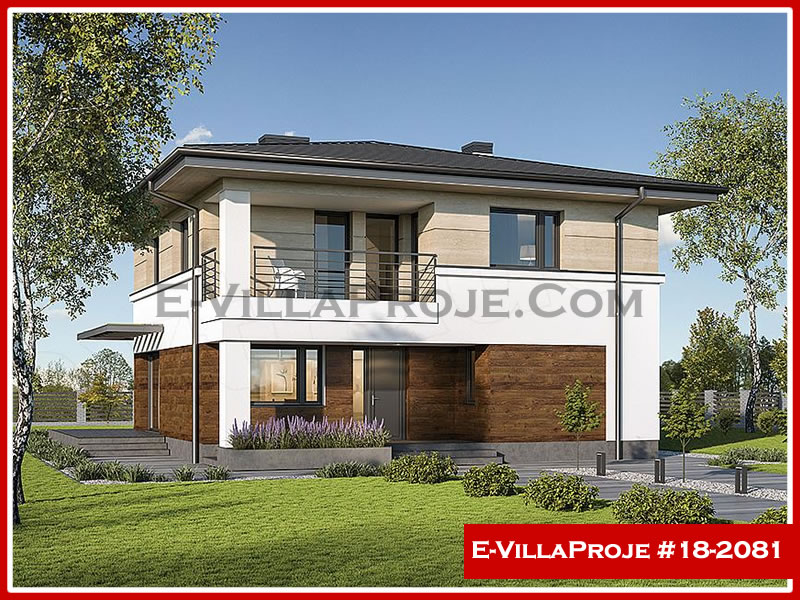 224 m² 2 Katlı (Dubleks) 5+1 Modern Çelik Konstrüksiyon Villa (Ev Villa Proje #18 - 2081) Cephe Görünümü ve Kat Planı