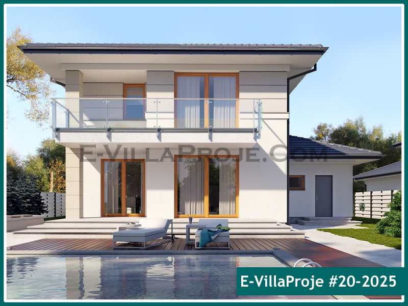 229 m² 2 Katlı (Dubleks) 5+1 Modern Çelik Konstrüksiyon Villa (Ev Villa Proje #20 - 2025) Cephe Görünümü ve Kat Planı