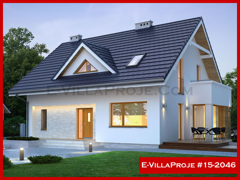 232 m² 2 Katlı (Dubleks) 5+1 Amerikan Çelik Konstrüksiyon Villa (Ev Villa Proje #15 - 2046) Cephe Görünümü ve Kat Planı