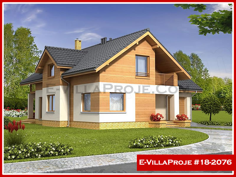234 m² 2 Katlı (Dubleks) 5+1 Ahşap Çelik Konstrüksiyon Villa (Ev Villa Proje #18 - 2076) Cephe Görünümü ve Kat Planı