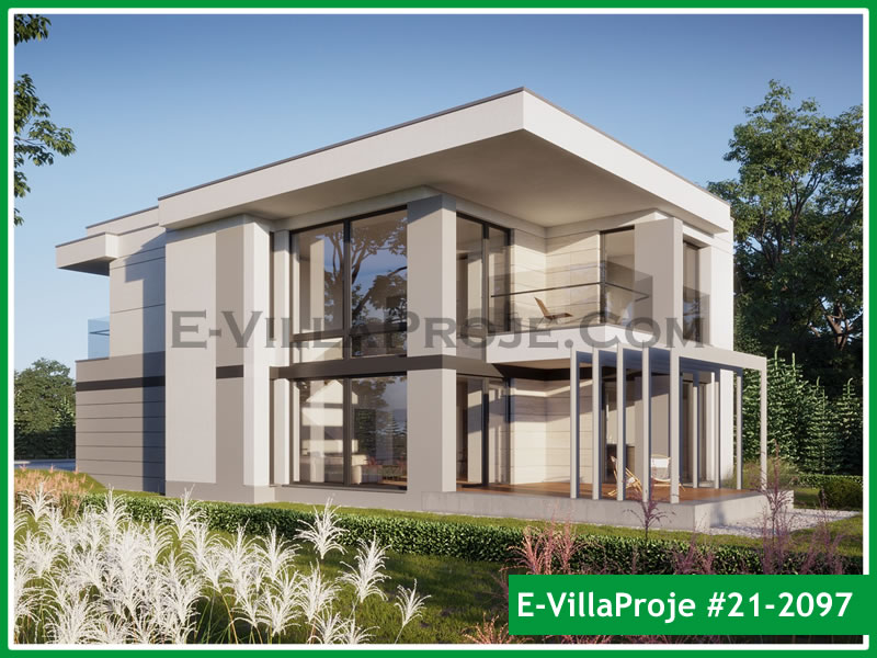 243 m² 2 Katlı (Dubleks) 5+1 Modern Çelik Konstrüksiyon Villa (Ev Villa Proje #21 - 2097) Cephe Görünümü ve Kat Planı