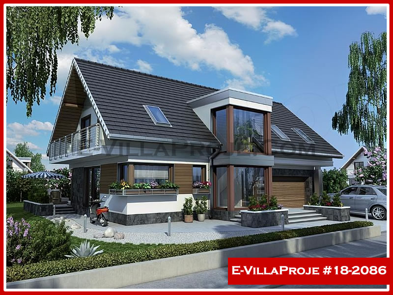 244 m² 2 Katlı (Dubleks) 5+1 Modern Çelik Konstrüksiyon Villa (Ev Villa Proje #18 - 2086) Cephe Görünümü ve Kat Planı