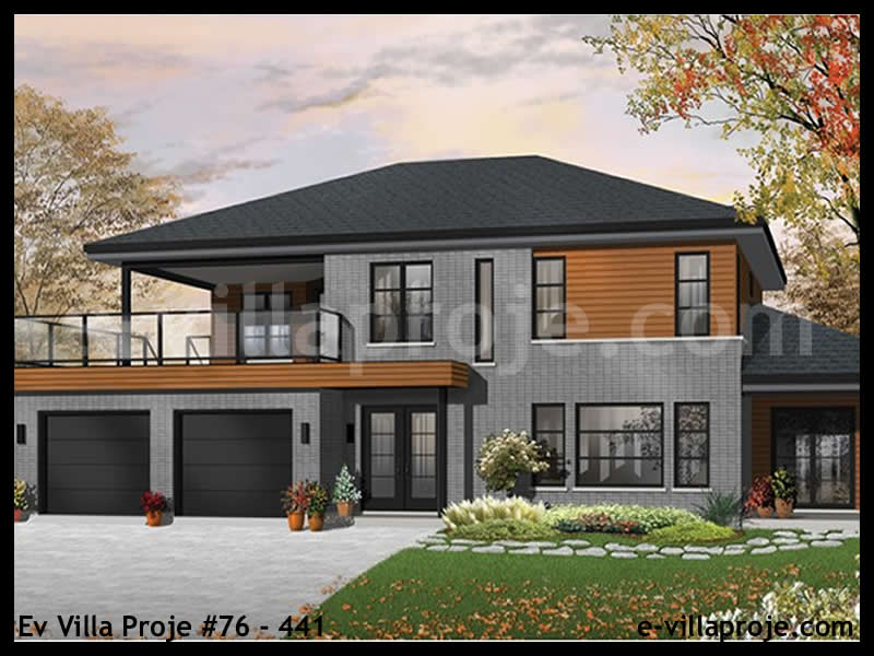 246 m² 2 Katlı (Dubleks) 5+1 Taş Çelik Konstrüksiyon Villa (Ev Villa Proje #76 - 441) Cephe Görünümü ve Kat Planı