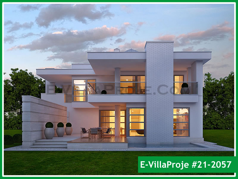 252 m² 2 Katlı (Dubleks) 5+1 Modern Çelik Konstrüksiyon Villa (Ev Villa Proje #21 - 2057) Cephe Görünümü ve Kat Planı
