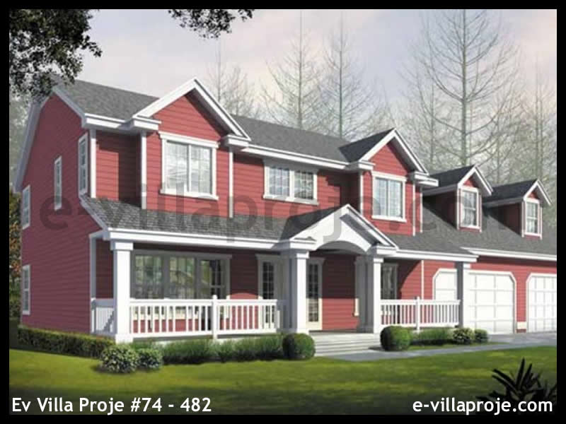 257 m² 2 Katlı (Dubleks) 5+1 Amerikan Çelik Konstrüksiyon Villa (Ev Villa Proje #74 - 482) Cephe Görünümü ve Kat Planı