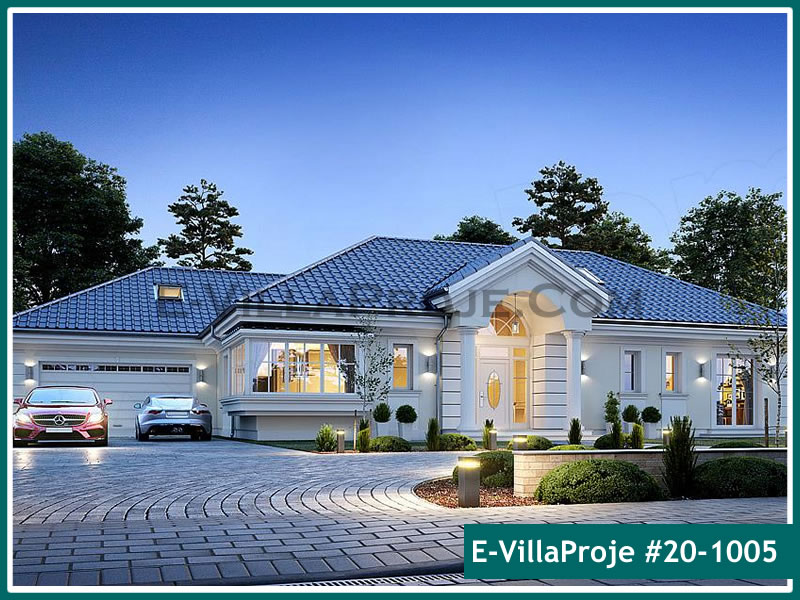 257 m² Tek Katlı 5+1 Modern Çelik Konstrüksiyon Villa (Ev Villa Proje #20 - 1005) Cephe Görünümü ve Kat Planı