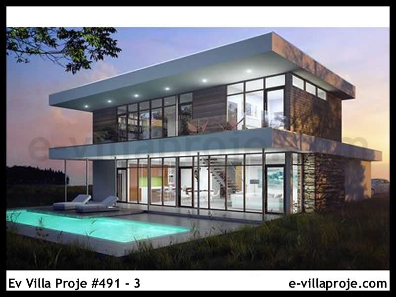 260 m² 2 Katlı (Dubleks) 5+1 Modern Çelik Konstrüksiyon Villa (Ev Villa Proje #491 - 3) Cephe Görünümü ve Kat Planı