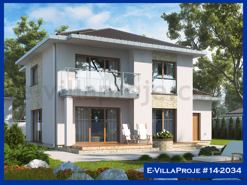 266 m² 2 Katlı (Dubleks) 5+1 Modern Çelik Konstrüksiyon Villa (Ev Villa Proje #14 - 2034) Cephe Görünümü ve Kat Planı