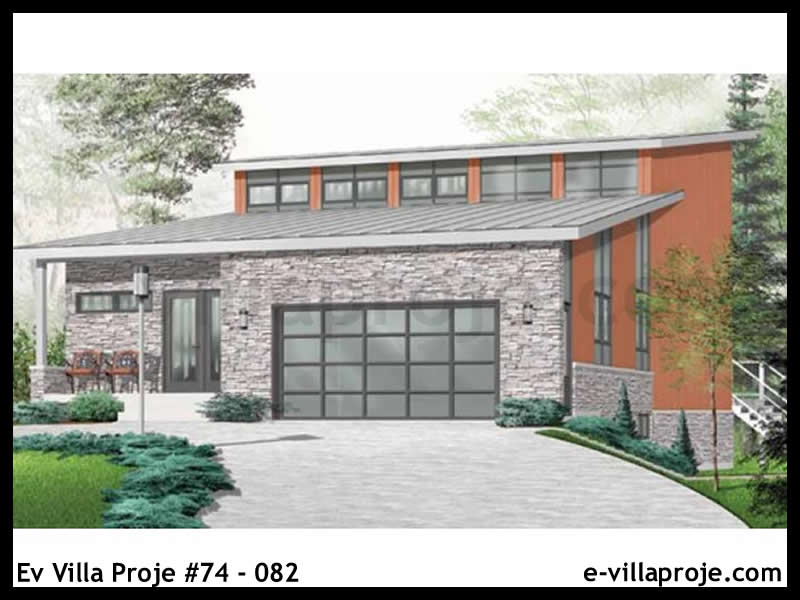 267 m² 3 Katlı (Dubleks) 5+1 Taş Çelik Konstrüksiyon Villa (Ev Villa Proje #74 - 082) Cephe Görünümü ve Kat Planı