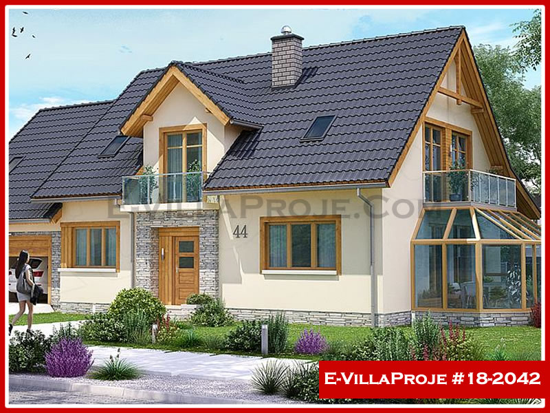 285 m² 2 Katlı (Dubleks) 5+1 Özel Tasarım  Proje Çelik Konstrüksiyon Villa (Ev Villa Proje #18 - 2042) Cephe Görünümü ve Kat Planı