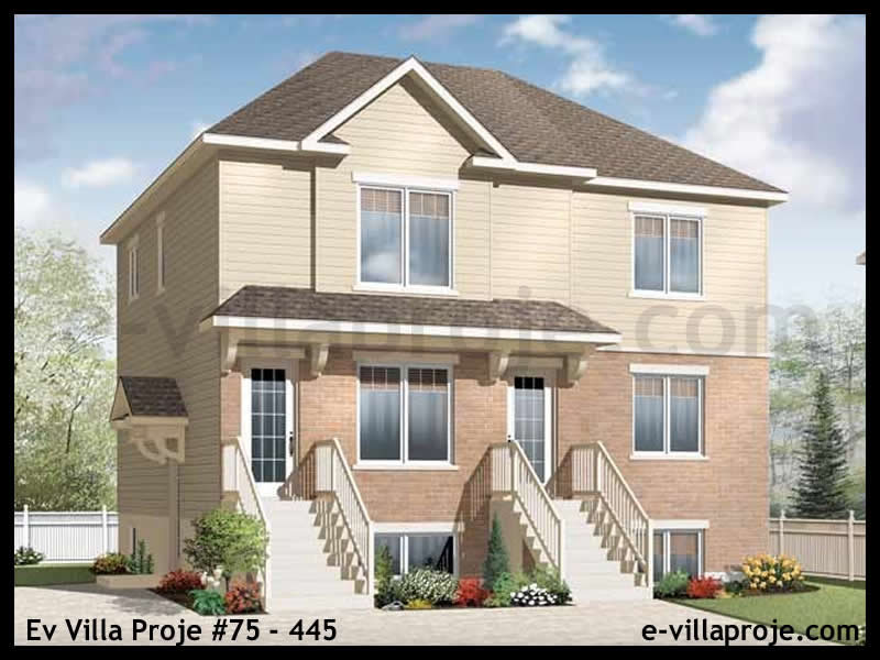 286 m² 3 Katlı (Dubleks) 5+1 Amerikan Çelik Konstrüksiyon Villa (Ev Villa Proje #75 - 445) Cephe Görünümü ve Kat Planı