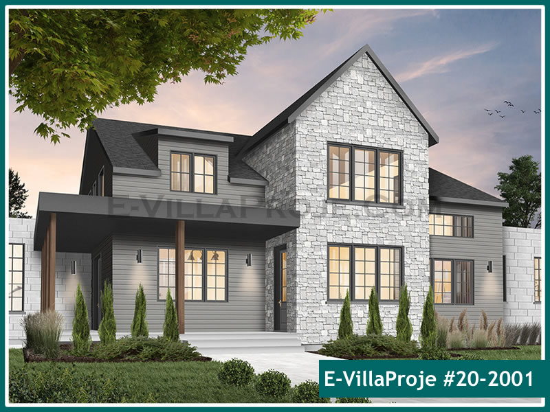 287 m² 2 Katlı (Dubleks) 5+1 Modern Çelik Konstrüksiyon Villa (Ev Villa Proje #20 - 2001) Cephe Görünümü ve Kat Planı