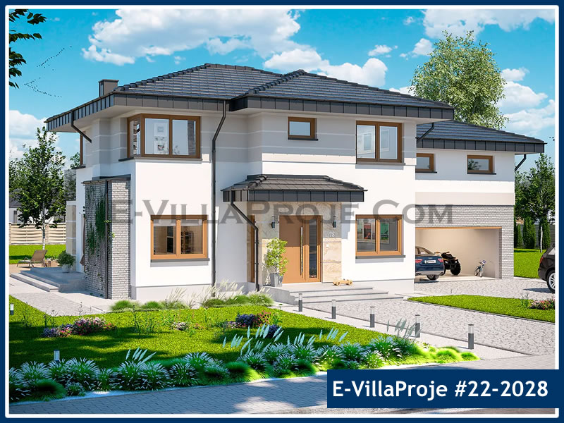 296 m² 2 Katlı (Dubleks) 5+1 Modern Çelik Konstrüksiyon Villa (Ev Villa Proje #22 - 2028) Cephe Görünümü ve Kat Planı
