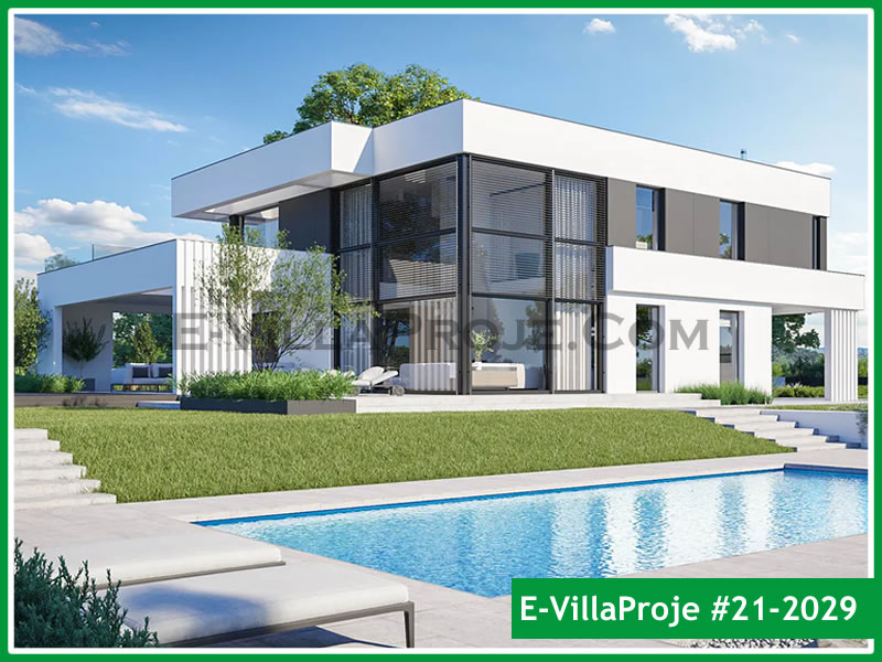 298 m² 2 Katlı (Dubleks) 5+1 Modern Çelik Konstrüksiyon Villa (Ev Villa Proje #21 - 2029) Cephe Görünümü ve Kat Planı
