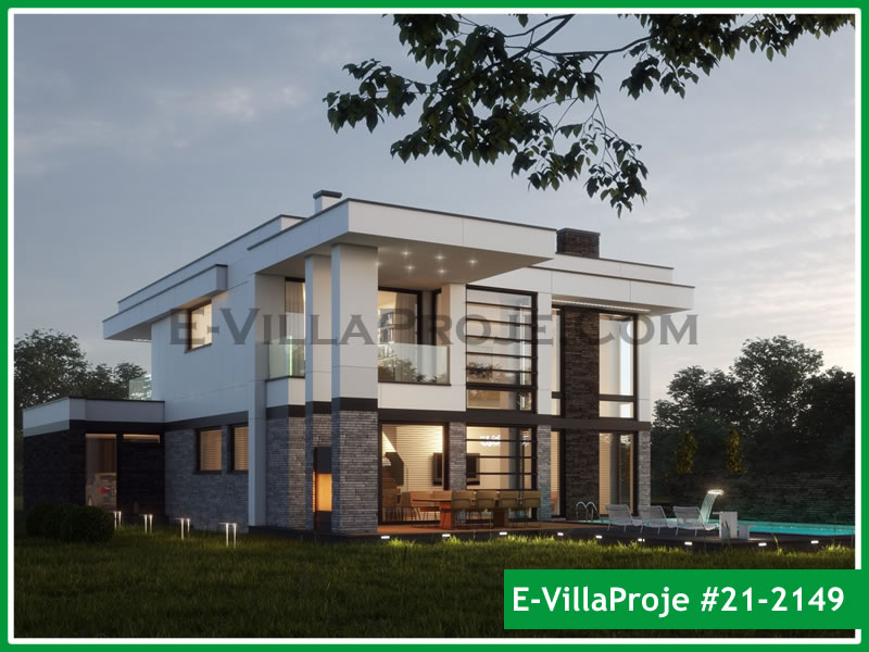298 m² 2 Katlı (Dubleks) 5+1 Modern Çelik Konstrüksiyon Villa (Ev Villa Proje #21 - 2149) Cephe Görünümü ve Kat Planı