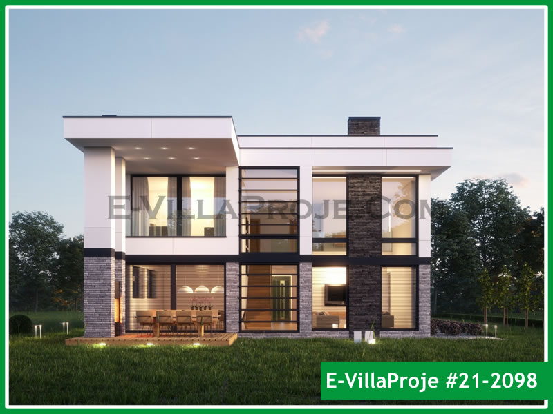 299 m² 2 Katlı (Dubleks) 5+1 Modern Çelik Konstrüksiyon Villa (Ev Villa Proje #21 - 2098) Cephe Görünümü ve Kat Planı