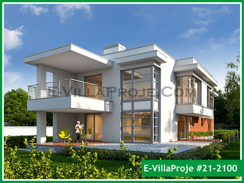 304 m² 2 Katlı (Dubleks) 5+1 Modern Çelik Konstrüksiyon Villa (Ev Villa Proje #21 - 2100) Cephe Görünümü ve Kat Planı