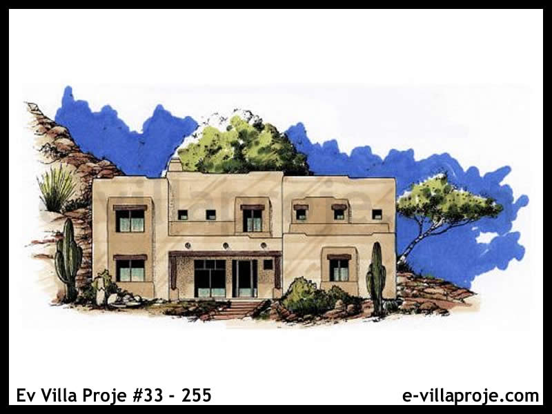 309 m² 2 Katlı (Dubleks) 5+1 Taş Çelik Konstrüksiyon Villa (Ev Villa Proje #33 - 255) Cephe Görünümü ve Kat Planı