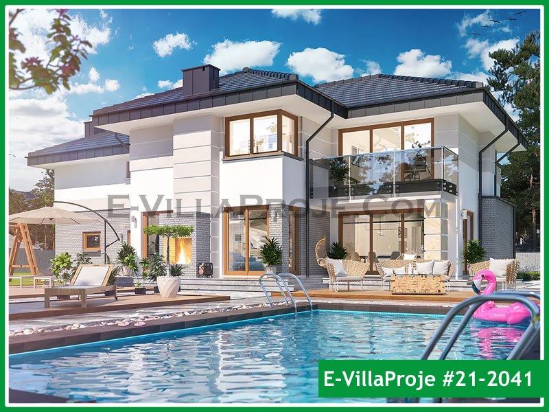 314 m² 2 Katlı (Dubleks) 5+1 Havuzlu Çelik Konstrüksiyon Villa (Ev Villa Proje #21 - 2041) Cephe Görünümü ve Kat Planı