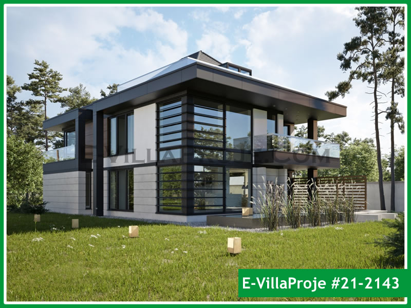 315 m² 2 Katlı (Dubleks) 5+1 Modern Çelik Konstrüksiyon Villa (Ev Villa Proje #21 - 2143) Cephe Görünümü ve Kat Planı