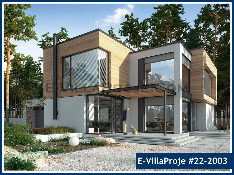 318 m² 2 Katlı (Dubleks) 5+1 Modern Çelik Konstrüksiyon Villa (Ev Villa Proje #22 - 2003) Cephe Görünümü ve Kat Planı