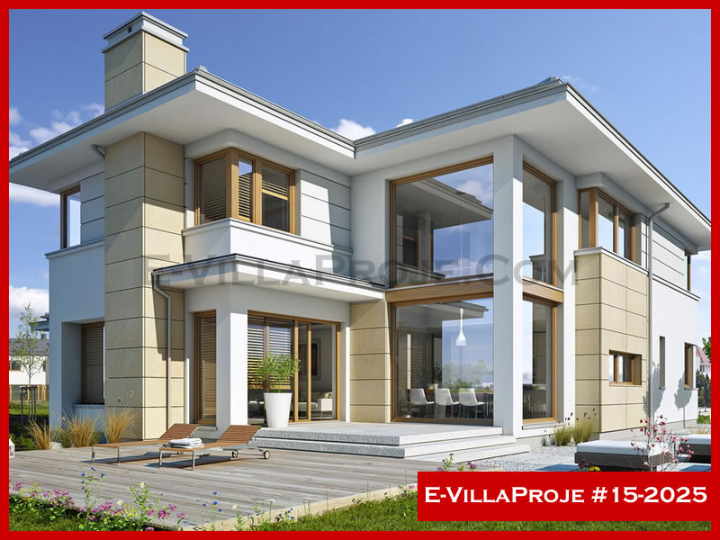 336 m² 2 Katlı (Dubleks) 5+1 Modern Çelik Konstrüksiyon Villa (Ev Villa Proje #15 - 2025) Cephe Görünümü ve Kat Planı