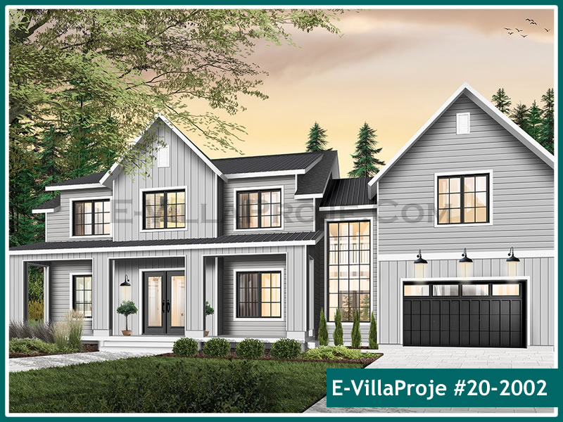 340 m² 2 Katlı (Dubleks) 5+1 Modern Çelik Konstrüksiyon Villa (Ev Villa Proje #20 - 2002) Cephe Görünümü ve Kat Planı