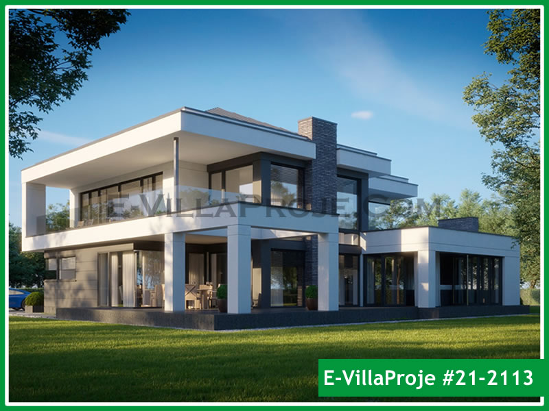 385 m² 2 Katlı (Dubleks) 5+1 Modern Çelik Konstrüksiyon Villa (Ev Villa Proje #21 - 2113) Cephe Görünümü ve Kat Planı