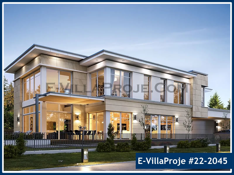 401 m² 2 Katlı (Dubleks) 5+1 Modern Çelik Konstrüksiyon Villa (Ev Villa Proje #22 - 2045) Cephe Görünümü ve Kat Planı