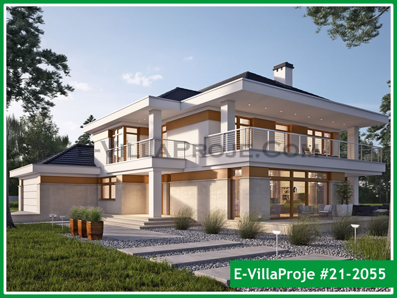 403 m² 2 Katlı (Dubleks) 5+1 Modern Çelik Konstrüksiyon Villa (Ev Villa Proje #21 - 2055) Cephe Görünümü ve Kat Planı