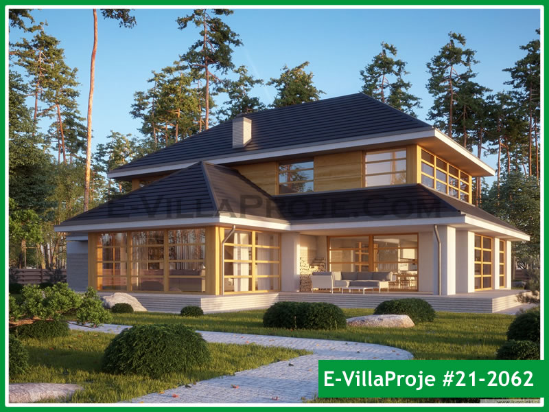 407 m² 2 Katlı (Dubleks) 5+1 Geleneksel Çelik Konstrüksiyon Villa (Ev Villa Proje #21 - 2062) Cephe Görünümü ve Kat Planı