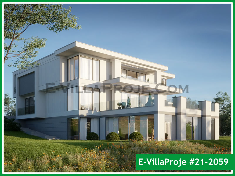 494 m² 3 Katlı (Dubleks) 5+1 Modern Çelik Konstrüksiyon Villa (Ev Villa Proje #21 - 2059) Cephe Görünümü ve Kat Planı
