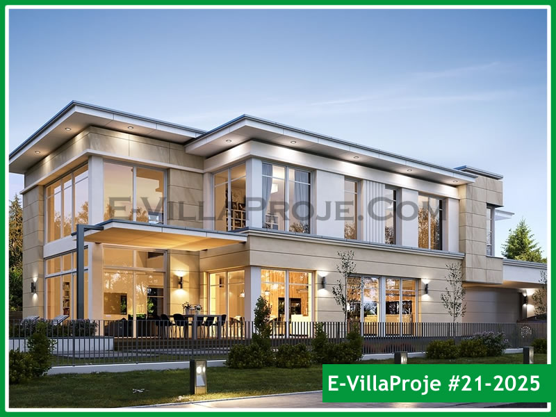 507 m² 2 Katlı (Dubleks) 5+1 Modern Çelik Konstrüksiyon Villa (Ev Villa Proje #21 - 2025) Cephe Görünümü ve Kat Planı